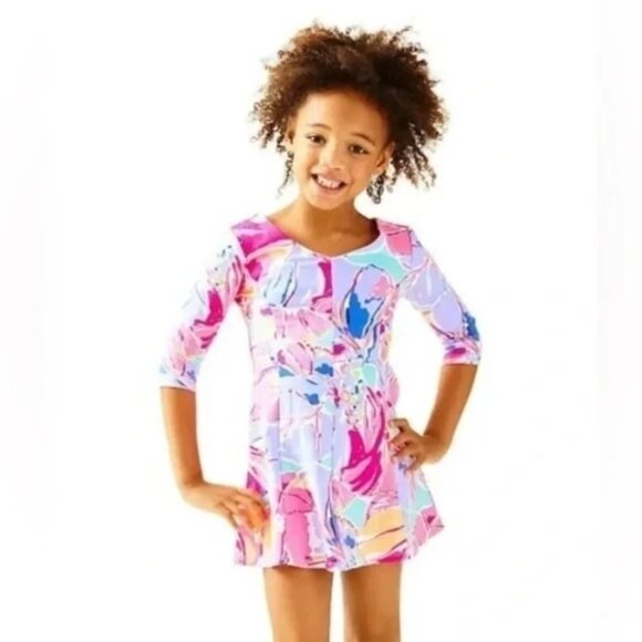 Lilly Pulitzer Floral Dress S 4 5 AMELIA Jam Out Mini Tunic Dress Fit Flare V Ne - Picture 1 of 5